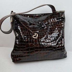Brighton Cher Croc Embossed Glossy Patent Leather Hobo Bag